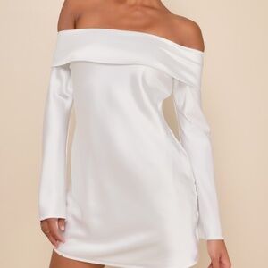 Lulus new White Satin Off-the-shoulder Mini Dress - Size L